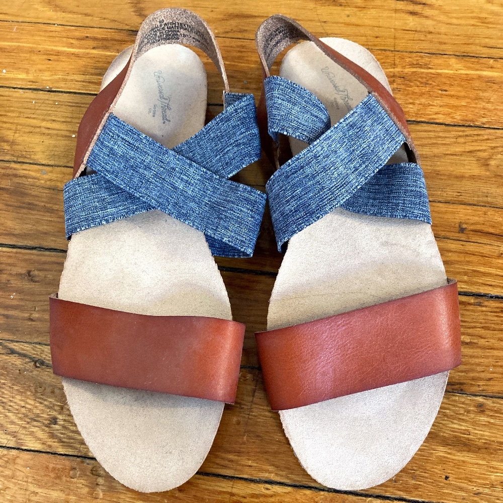 Brown and Denim Slip On Sandal
